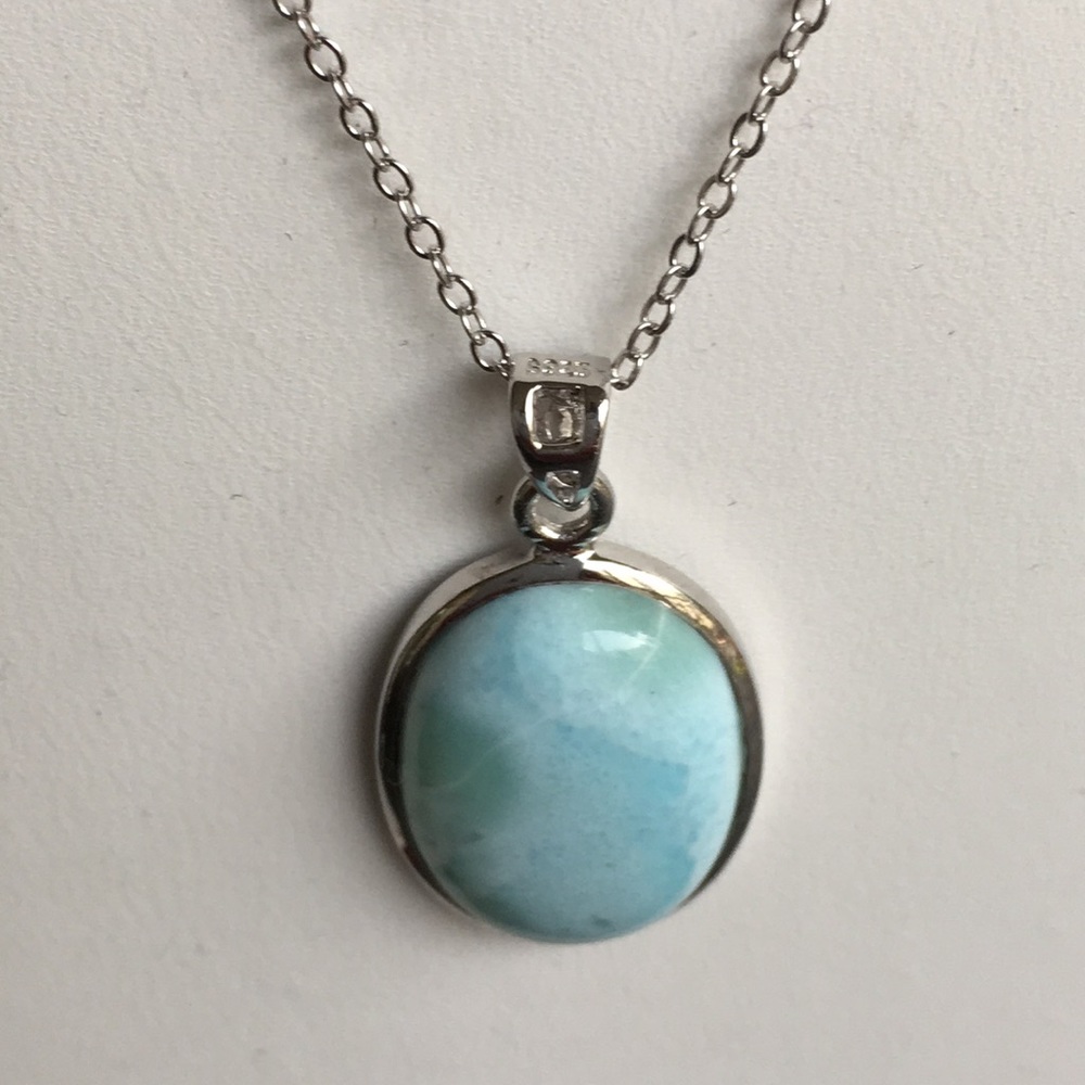 Larimar Sterling Silver Chain/Pendant ER Set - Picture 5 of 14
